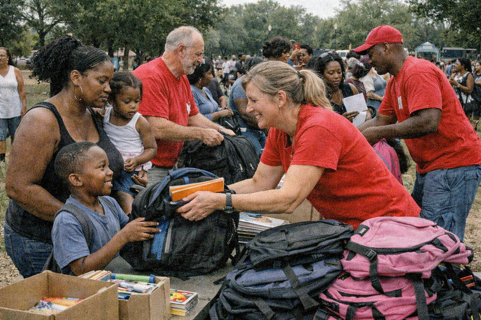 Volunteers distributing supplies